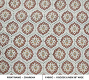 Handcrafted Block Print Mustard Viscose Linen Fabric - Charkha