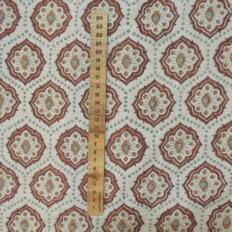 Handcrafted Block Print Mustard Viscose Linen Fabric - Charkha