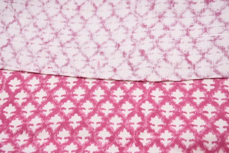 Handmade Block Print Pink Off White Linen Fabric - Pinkcity Jaal