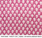 Handmade Block Print Pink Off White Linen Fabric - Pinkcity Jaal