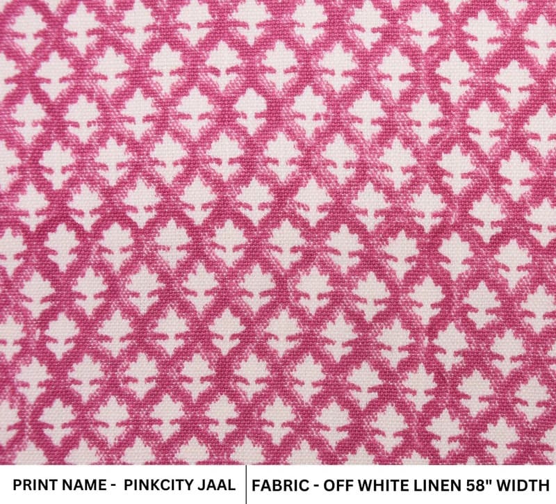 Handmade Block Print Pink Off White Linen Fabric - Pinkcity Jaal