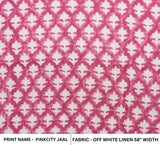 Handmade Block Print Pink Off White Linen Fabric - Pinkcity Jaal