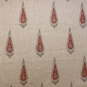 Handcrfted Block Print Red & Grey Floral Thick Linen Fabric 58"W - Traci