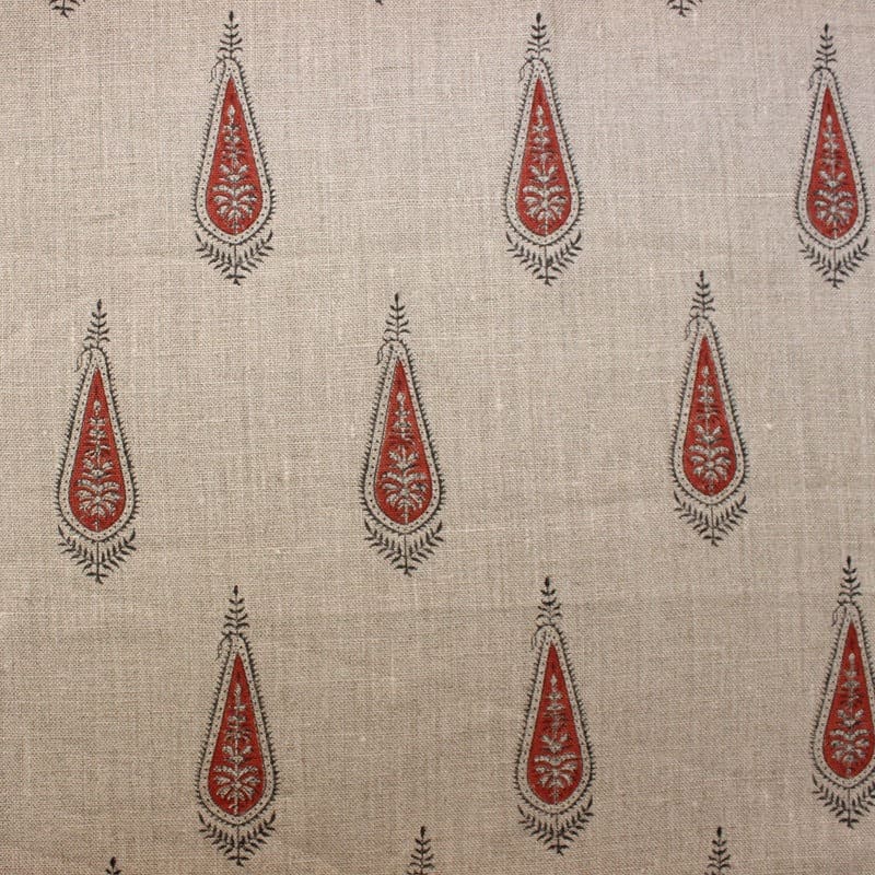 Handcrfted Block Print Red & Grey Floral Thick Linen Fabric 58"W - Traci