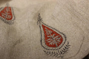 Handcrfted Block Print Red & Grey Floral Thick Linen Fabric 58"W - Traci