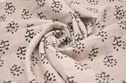 Handwoven Block print textiles Beige &Grey Pure Linen Fabric - Shivri