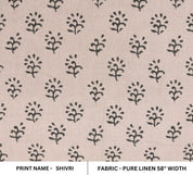 Handwoven Block print textiles Beige &Grey Pure Linen Fabric - Shivri
