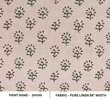 Handwoven Block print textiles Beige &Grey Pure Linen Fabric - Shivri