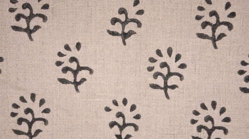 Handwoven Block print textiles Beige &Grey Pure Linen Fabric - Shivri