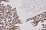 Handblock Block Printed Brown Off- White Linen Fabric  - Vrindavan