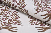 Handblock Block Printed Brown Off- White Linen Fabric  - Vrindavan