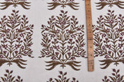 Handblock Block Printed Brown Off- White Linen Fabric  - Vrindavan