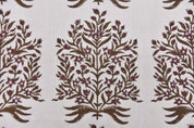 Handblock Block Printed Brown Off- White Linen Fabric  - Vrindavan