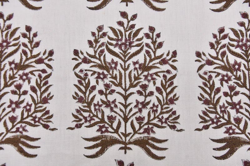 Handblock Block Printed Brown Off- White Linen Fabric  - Vrindavan