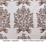 Handblock Block Printed Brown Off- White Linen Fabric  - Vrindavan