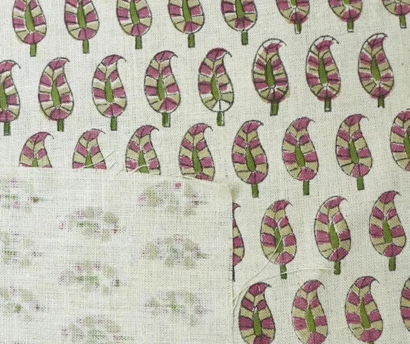 Hand Block Printed sage Green Floral Pure Linen Fabric - Lil Paisley