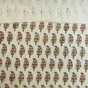 Hand Block Printed sage Green Floral Pure Linen Fabric - Lil Paisley
