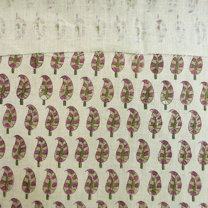 Hand Block Printed sage Green Floral Pure Linen Fabric - Lil Paisley