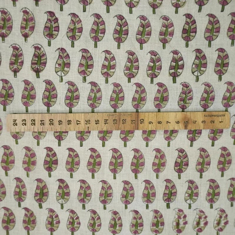 Hand Block Printed sage Green Floral Pure Linen Fabric - Lil Paisley