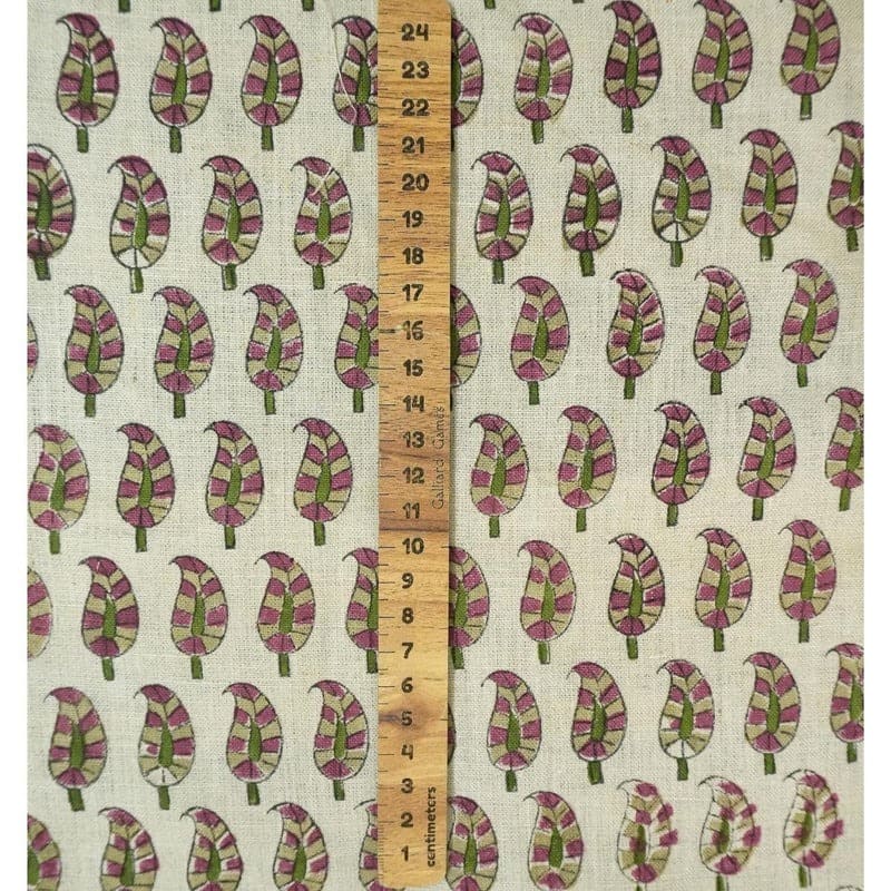 Hand Block Printed sage Green Floral Pure Linen Fabric - Lil Paisley