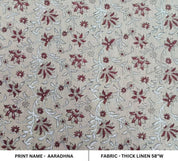 Handmade Block Printed Red & Gray Thick Linen Fabric  - Aradhana