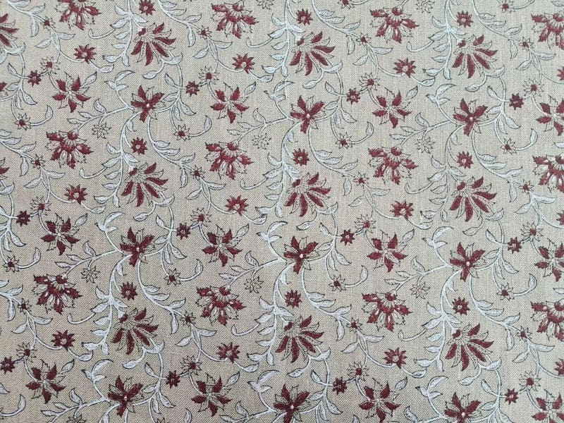 Handmade Block Printed Red & Gray Thick Linen Fabric  - Aradhana