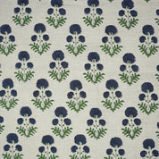 Handmade Blue Block Print Floral Linen Blend Fabric - Rishi