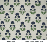 Handmade Blue Block Print Floral Linen Blend Fabric - Rishi