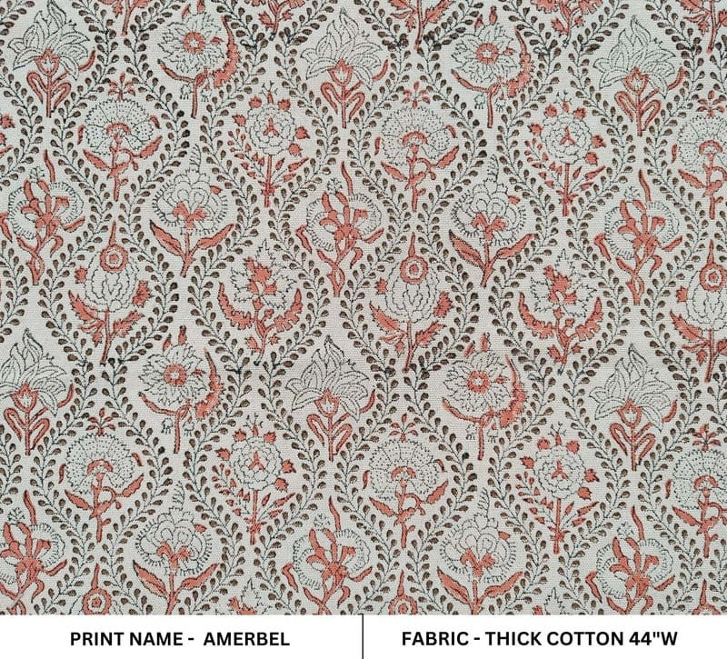 Handmade Custom Block print Thick linen fabric - Amerbel