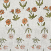 Hand Woven Hand Block Print Organge Viscose Linen Fabric - Kirti
