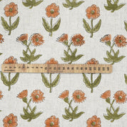 Hand Woven Hand Block Print Organge Viscose Linen Fabric - Kirti