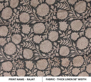 Handmade Stamped Block Print Brown Thick Linen Fabric - Rajat