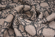 Handmade Stamped Block Print Brown Thick Linen Fabric - Rajat