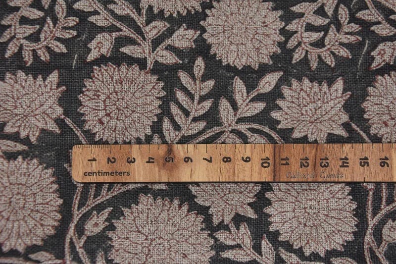 Handmade Stamped Block Print Brown Thick Linen Fabric - Rajat
