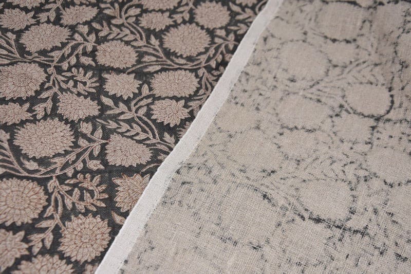 Handmade Stamped Block Print Brown Thick Linen Fabric - Rajat