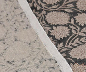 Handmade Stamped Block Print Brown Thick Linen Fabric - Rajat