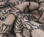 Handmade Stamped Block Print Brown Thick Linen Fabric - Rajat