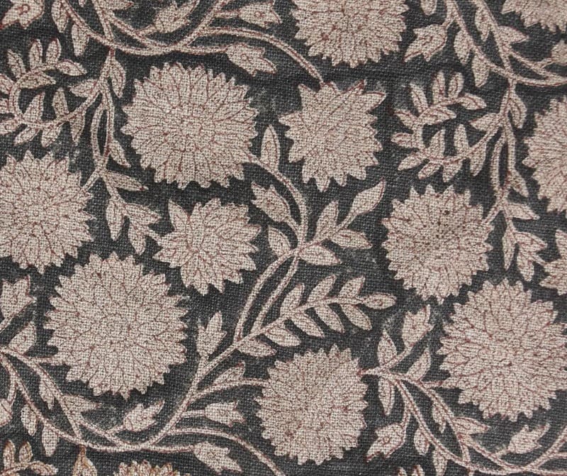 Handmade Stamped Block Print Brown Thick Linen Fabric - Rajat