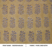 Handcrafted Throw Block Print Gold Pure Linen Fabric - Inderdhanush