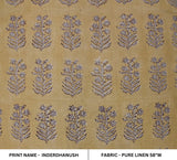 Handcrafted Throw Block Print Gold Pure Linen Fabric - Inderdhanush