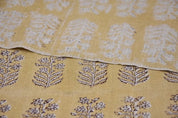 Handcrafted Throw Block Print Gold Pure Linen Fabric - Inderdhanush