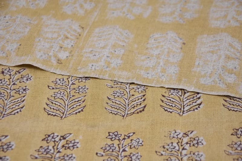 Handcrafted Throw Block Print Gold Pure Linen Fabric - Inderdhanush