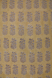 Handcrafted Throw Block Print Gold Pure Linen Fabric - Inderdhanush