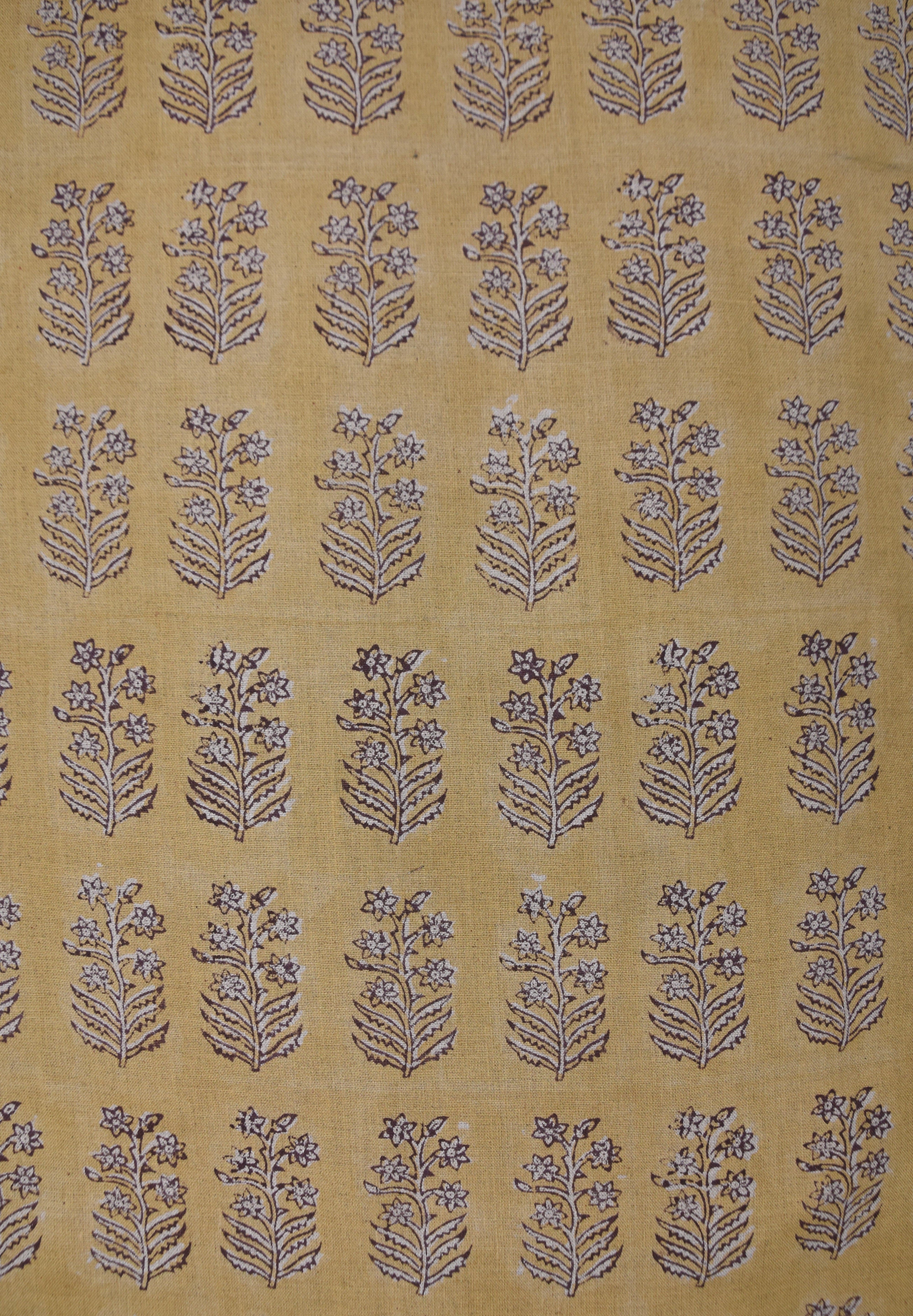 Handcrafted Throw Block Print Gold Pure Linen Fabric - Inderdhanush
