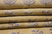Handcrafted Throw Block Print Gold Pure Linen Fabric - Inderdhanush