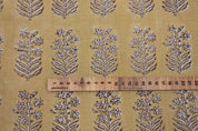 Handcrafted Throw Block Print Gold Pure Linen Fabric - Inderdhanush