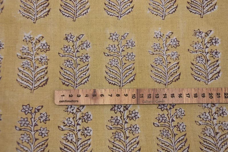 Handcrafted Throw Block Print Gold Pure Linen Fabric - Inderdhanush