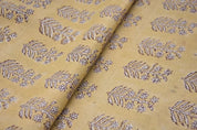 Handcrafted Throw Block Print Gold Pure Linen Fabric - Inderdhanush