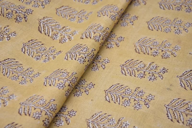 Handcrafted Throw Block Print Gold Pure Linen Fabric - Inderdhanush