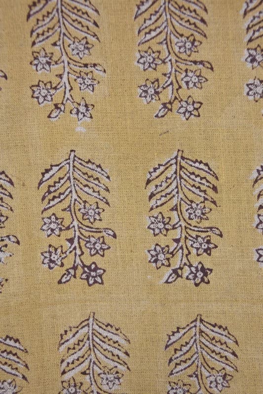 Handcrafted Throw Block Print Gold Pure Linen Fabric - Inderdhanush